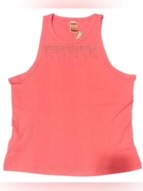 PINK Victoria's Secret Coral Pink Rhinestone Ribbed Tank